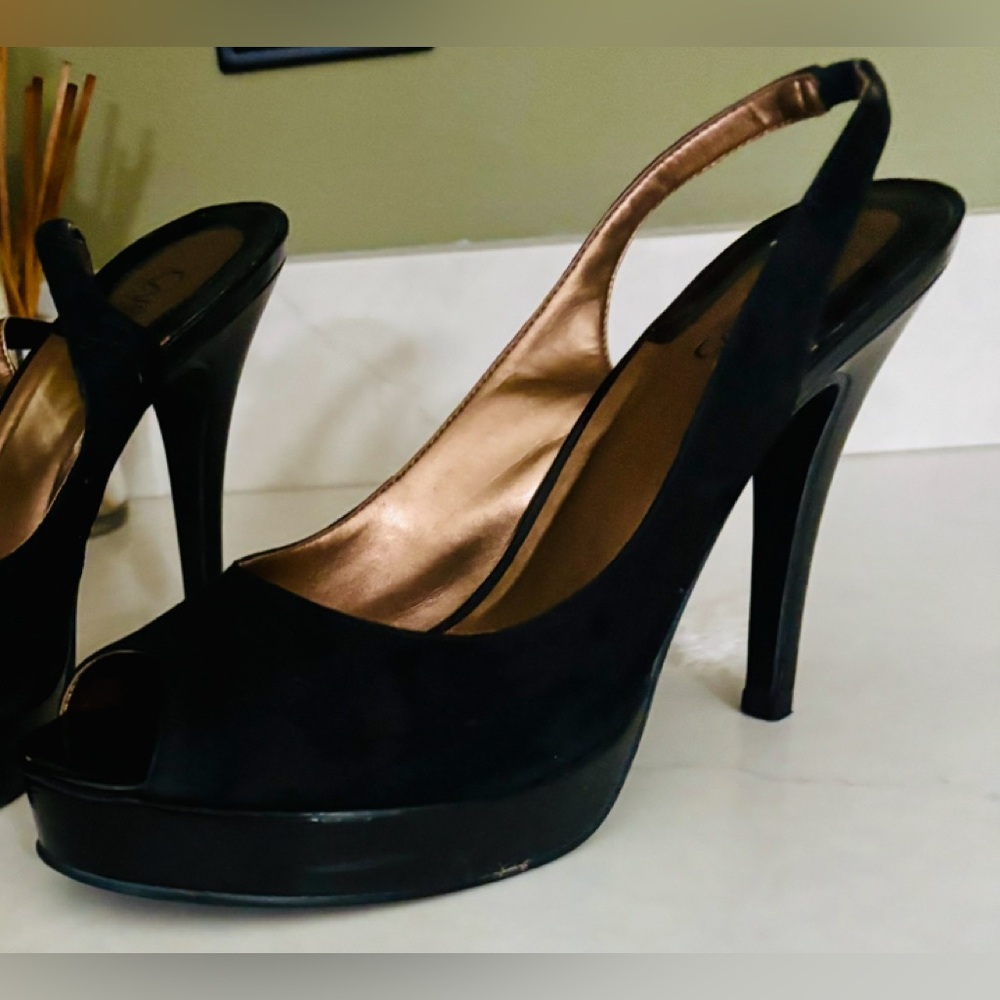 Black Open Toe Carlos Santana Elise Basic Leather… - image 1